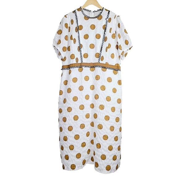 NWT Roolee Mom Dress White Gold‎ Polka Dot Printed Lined Midi Size XXL Back Zip - Picture 1 of 8